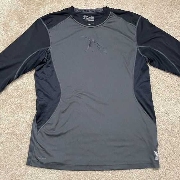 Nike Pro Combat DRI-FIT Ken Griffey Jr Swingman Raglan Large Gray Black Fitted - Picture 1 of 10